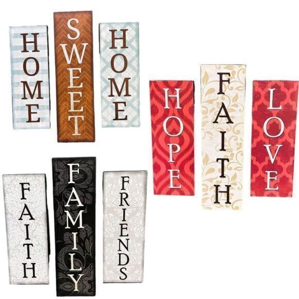 Set of 3 Wood Hanging Decorative Photos for Wall‎ Size 10”x10” Faith Family Home